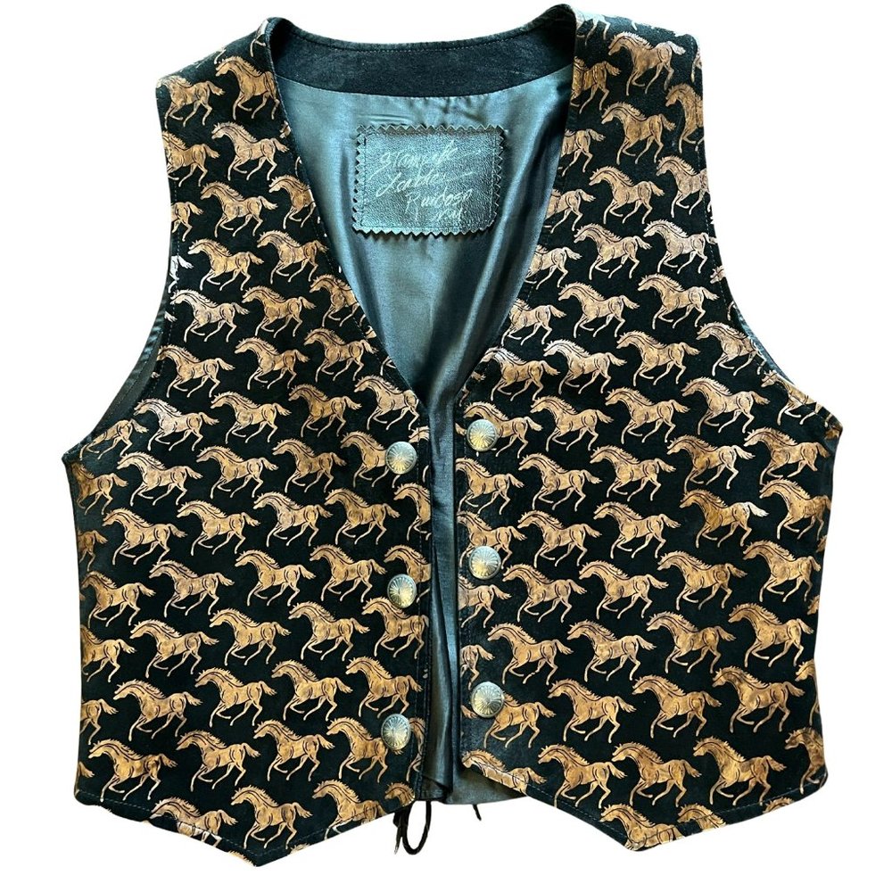 Stampede Leather Fitted Horse Print Vest Made in Ruidoso NM